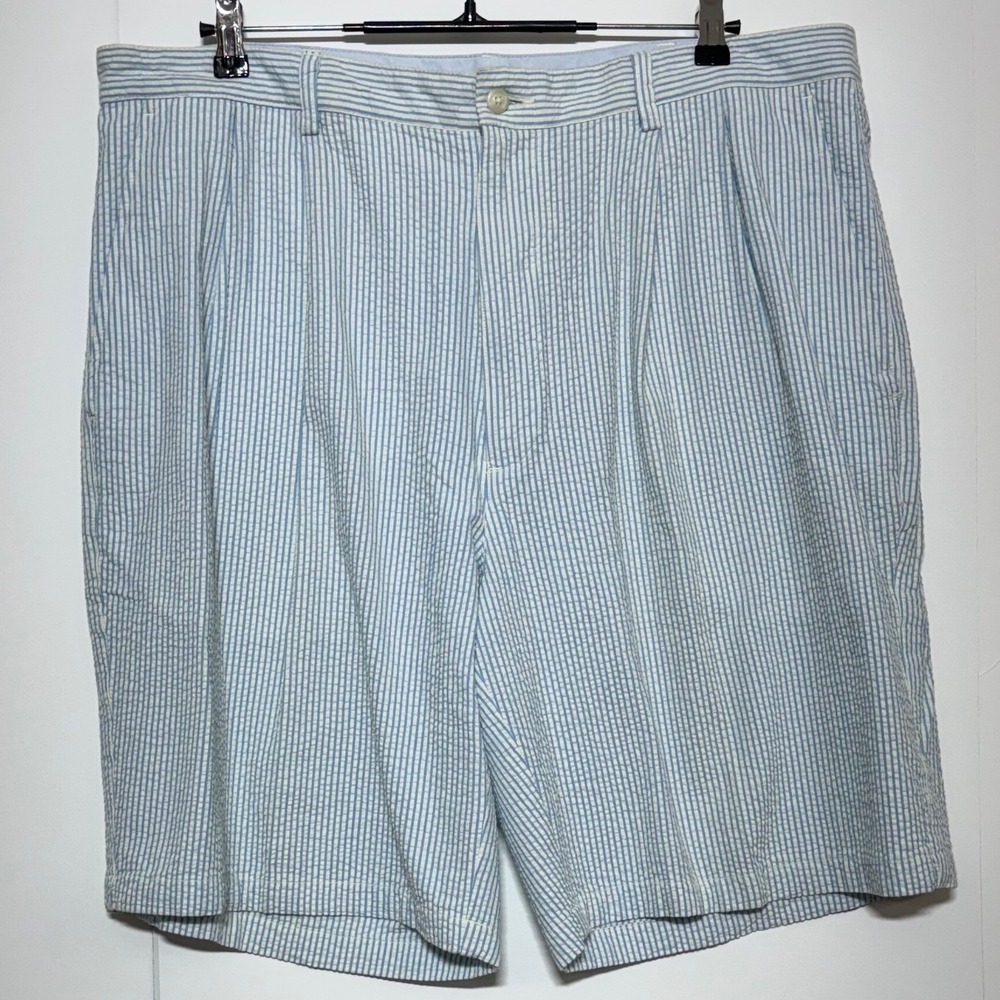 Duck Head Shorts Mens 40 10" Inseam Blue White Striped Seersucker Pleated NEW